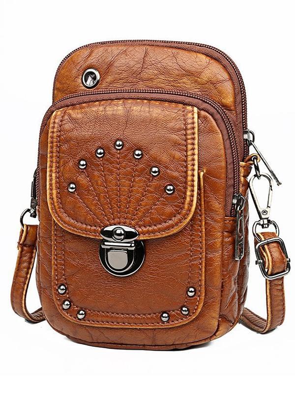 STUDDED WASHED LEATHER MINI CROSSBODY BAG - dianpubaba