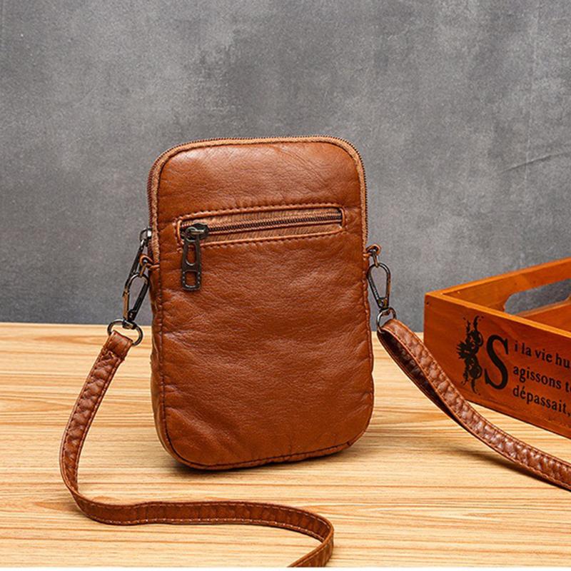 Women's Retro Leather Large Capacity Zip-up Waterproof Crossbody Bag - dianpubaba
