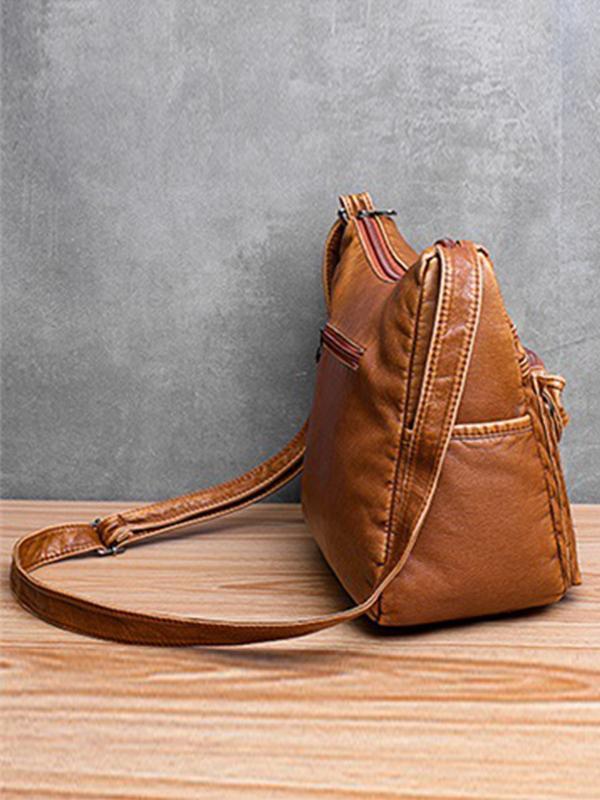 Vintage Studded Washed Leather Baggy Bag - dianpubaba