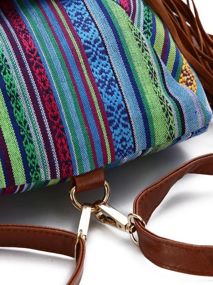 Ladies ethnic cloth bag casual fashion tassel backpack - dianpubaba