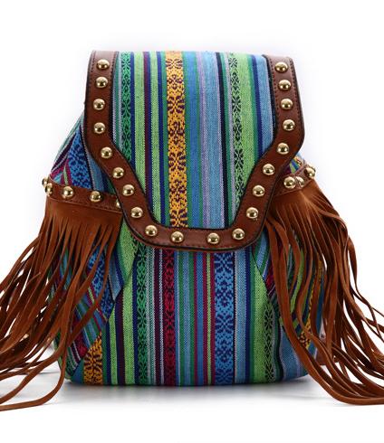 Ladies ethnic cloth bag casual fashion tassel backpack - dianpubaba