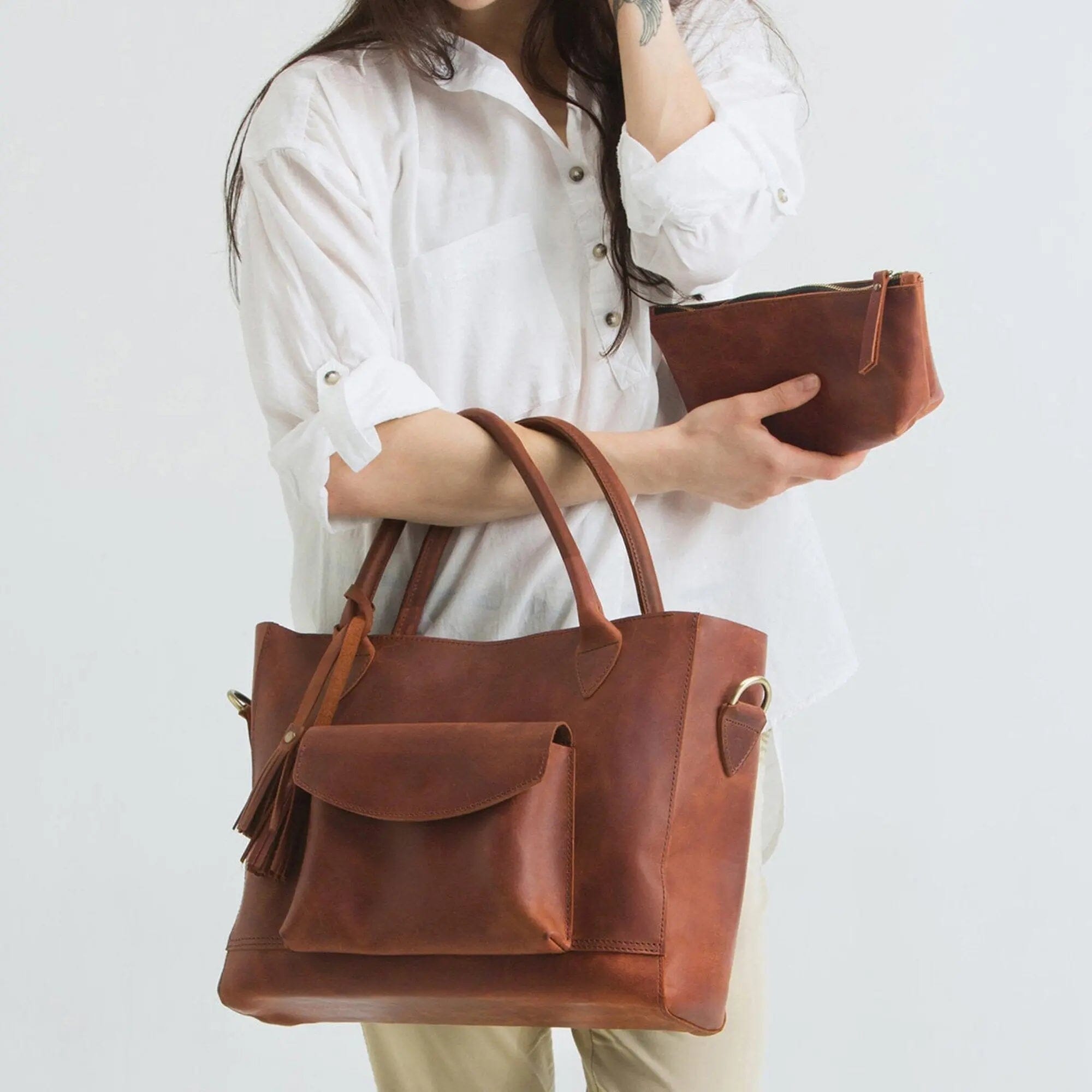 Women's Retro Handbag Oil Wax Leather Large-Capacity Luggage Bag Multifunctional Bag - dianpubaba