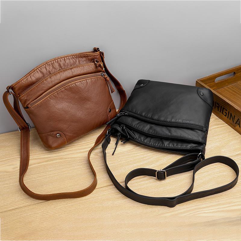 Casual soft leather solid color large capacity shoulder bag - dianpubaba