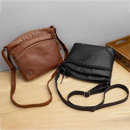 Casual soft leather solid color large capacity shoulder bag - dianpubaba