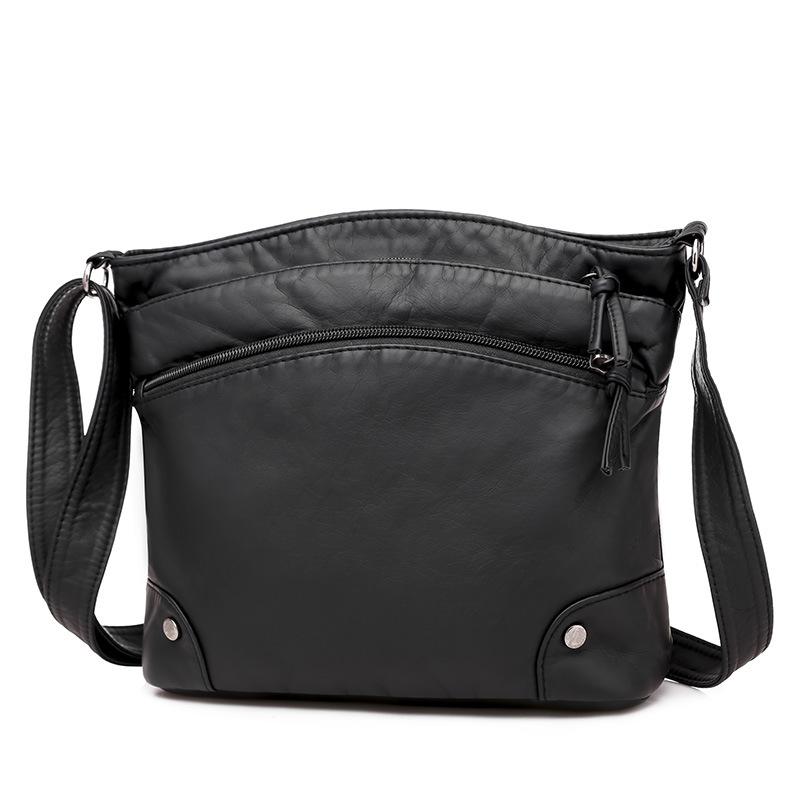 Casual soft leather solid color large capacity shoulder bag - dianpubaba