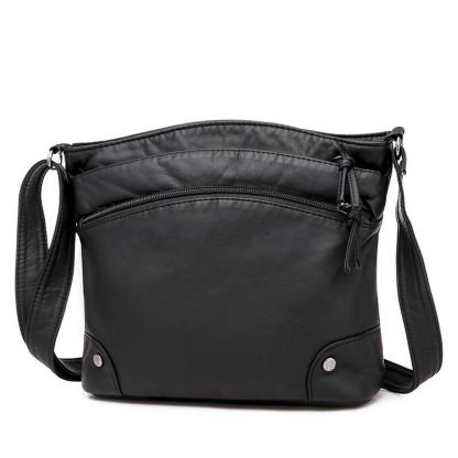 Casual soft leather solid color large capacity shoulder bag - dianpubaba