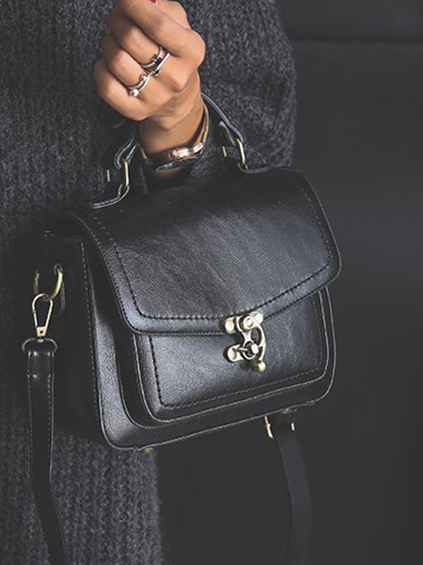 Vintage Unique Buckle Washed Leather Bag - dianpubaba