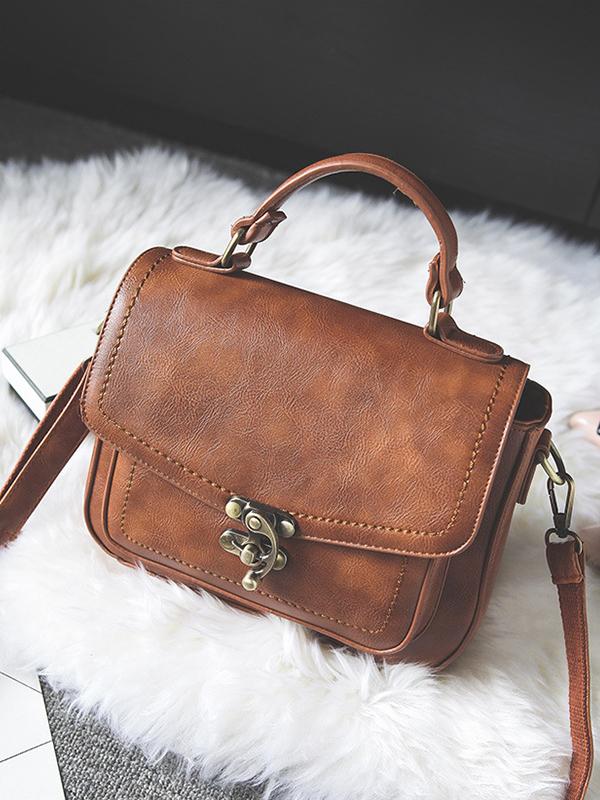 Vintage Unique Buckle Washed Leather Bag - dianpubaba