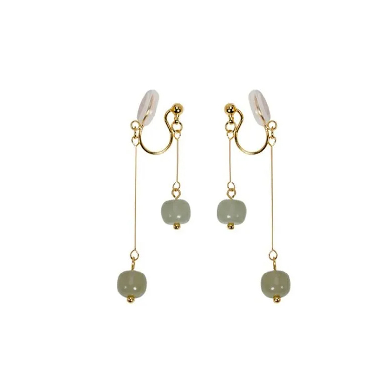 和田玉流蘇 • 夾式耳環