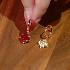 雙色貓眼石四葉草耳環