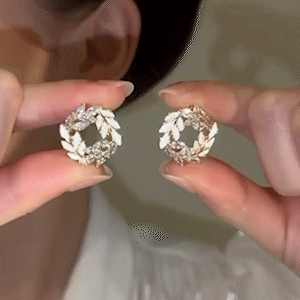小清新白色樹葉圈圈耳環
