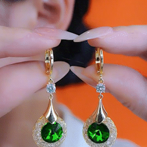 復古優雅綠色耳扣耳環