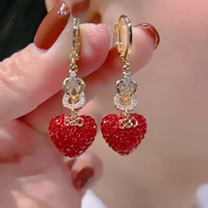 氣質紅色滿鑽愛心耳環