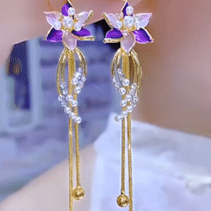 紫色炫彩花朵流蘇耳環