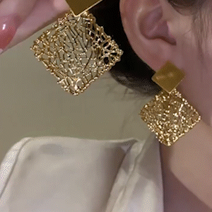 幾何方塊網狀流蘇耳環