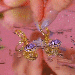 紫色氣質水晶鋯石耳環