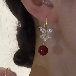 超閃蝴蝶結珍珠耳環