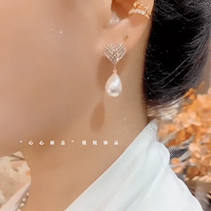 法式滿鑽愛心珍珠耳環