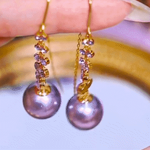 紫色麥穗珍珠流蘇耳環   