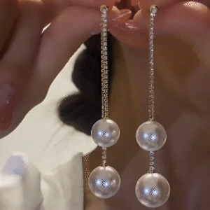 吊鑽金色珍珠耳環