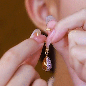 紫色閃鑽水滴耳環