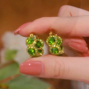 綠色滿鑽閃亮鋯石耳環