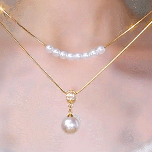 雙層疊戴珍珠項錬