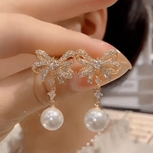 鑲鑽珍珠蝴蝶結耳環