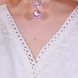 紫色鋯石花朵珍珠項鍊