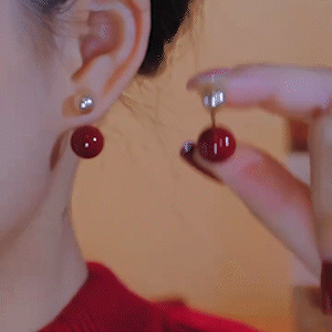 氣質紅色珍珠兩戴時尚耳環