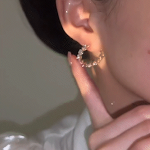 925銀針貓眼石鋯石耳圈