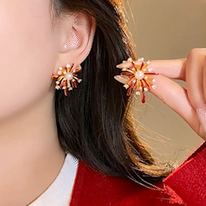 閃耀煙花紅色氣質耳環