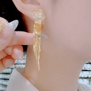 鑲鑽四葉花流蘇耳環