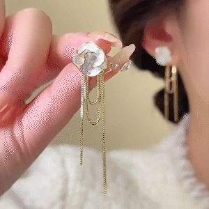 白色山茶花流蘇耳環【一款兩戴】