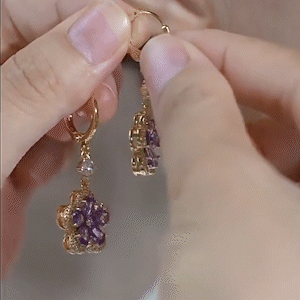 紫色花花水晶耳環