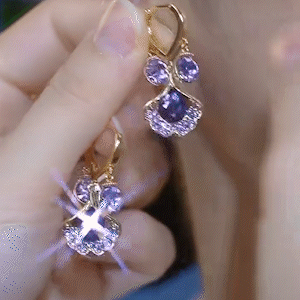 紫色銀杏葉貓眼石耳環