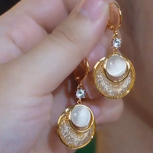 金絲網圈圈貓眼石耳環  