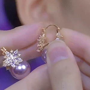 珍珠鋯石雙面花瓣耳環