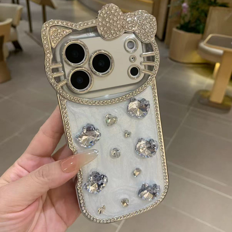 全包閃鑽立體貓咪手機保護殼