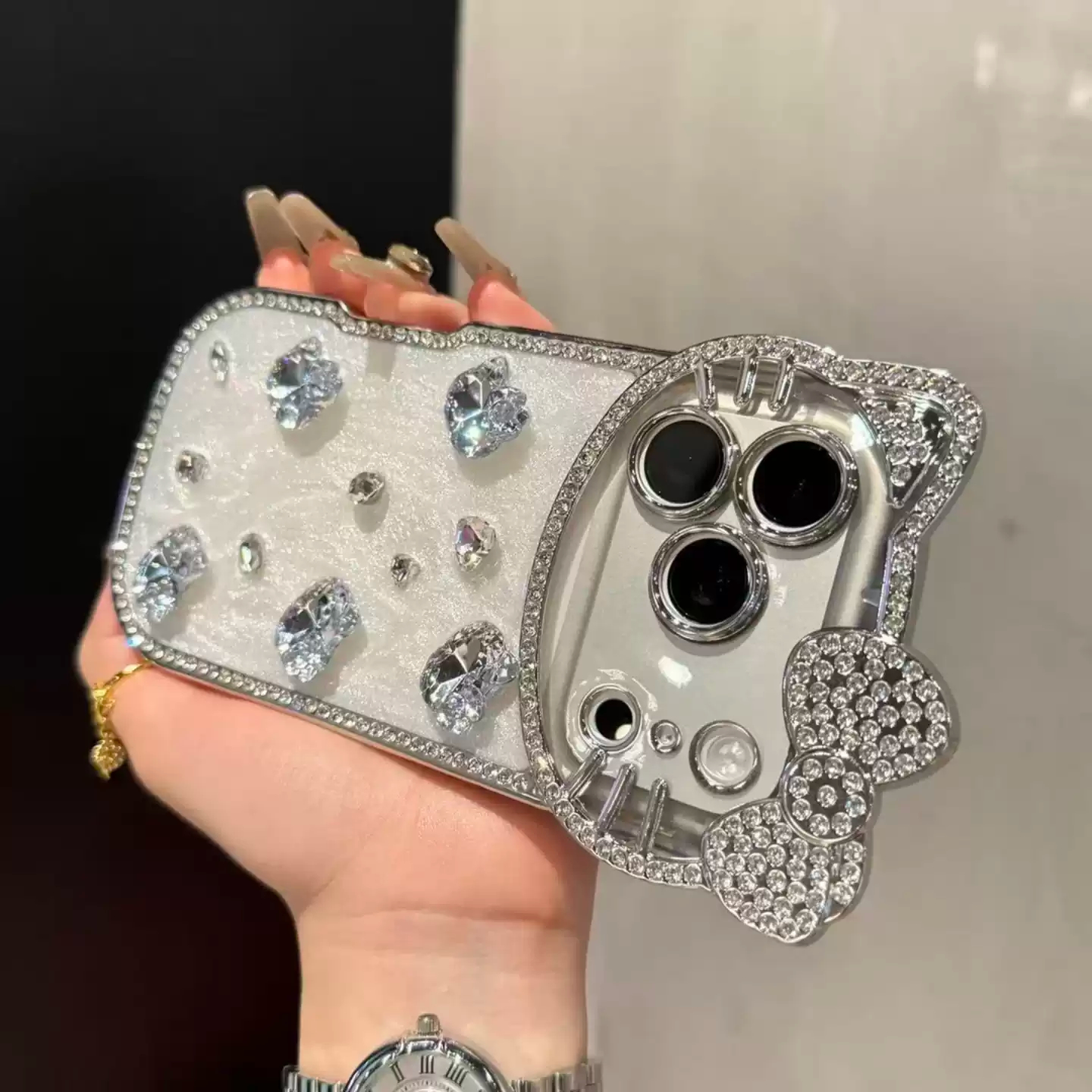 全包閃鑽立體貓咪手機保護殼