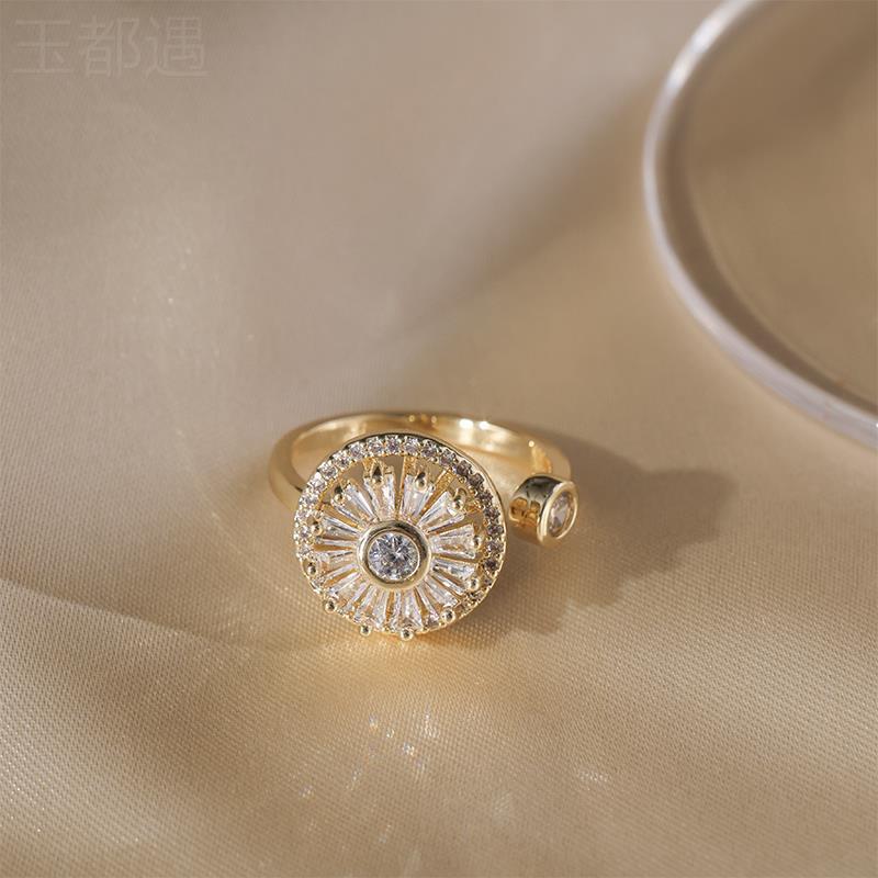 圓形鋯石旋轉戒指 開口戒指
