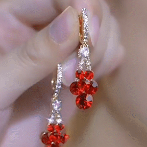 超閃紅水晶水滴耳環