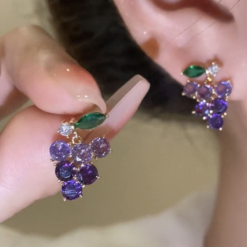 紫色鋯石葡萄時尚耳環hair accessories供超齊全的髮飾類型選擇髮箍髮夾髮飾