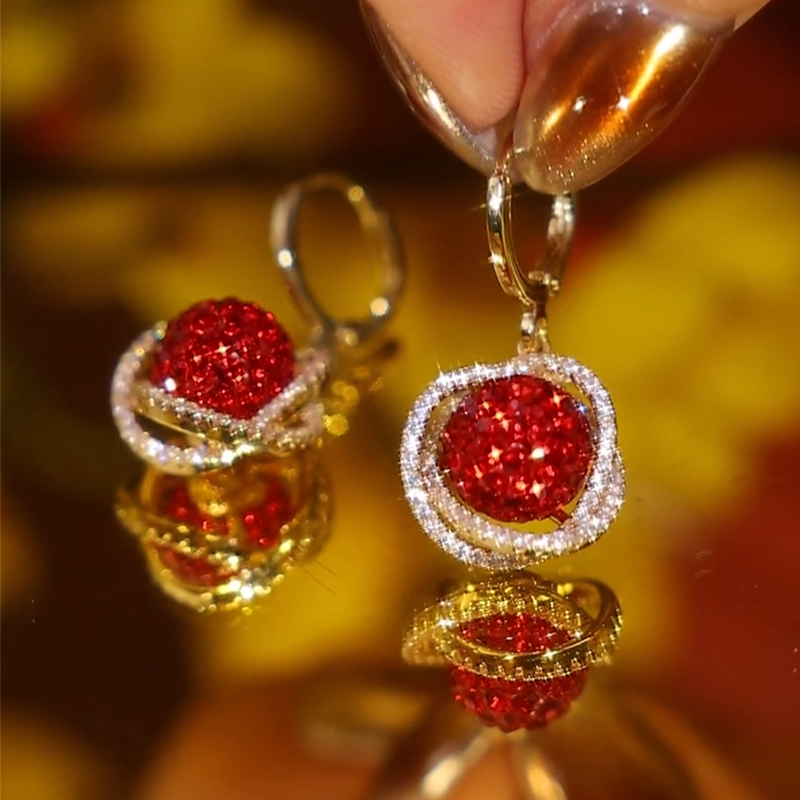 時尚紅鑽球洋氣耳環