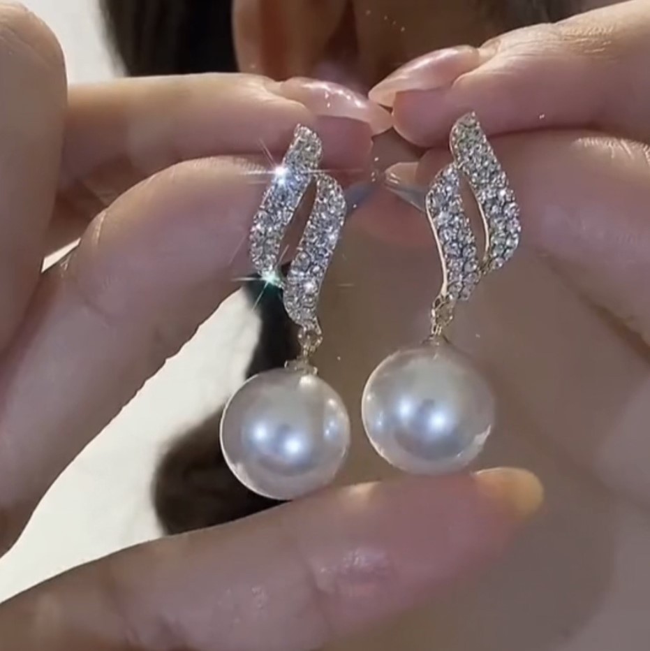 鑲鑽珍珠流蘇耳環