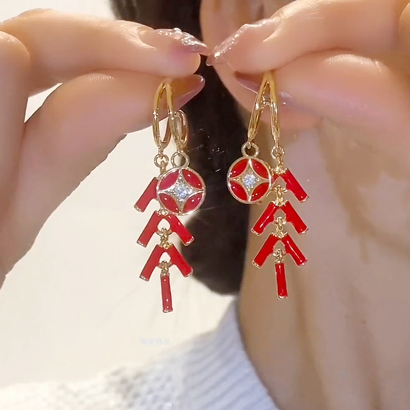 紅色鞭炮福袋耳環