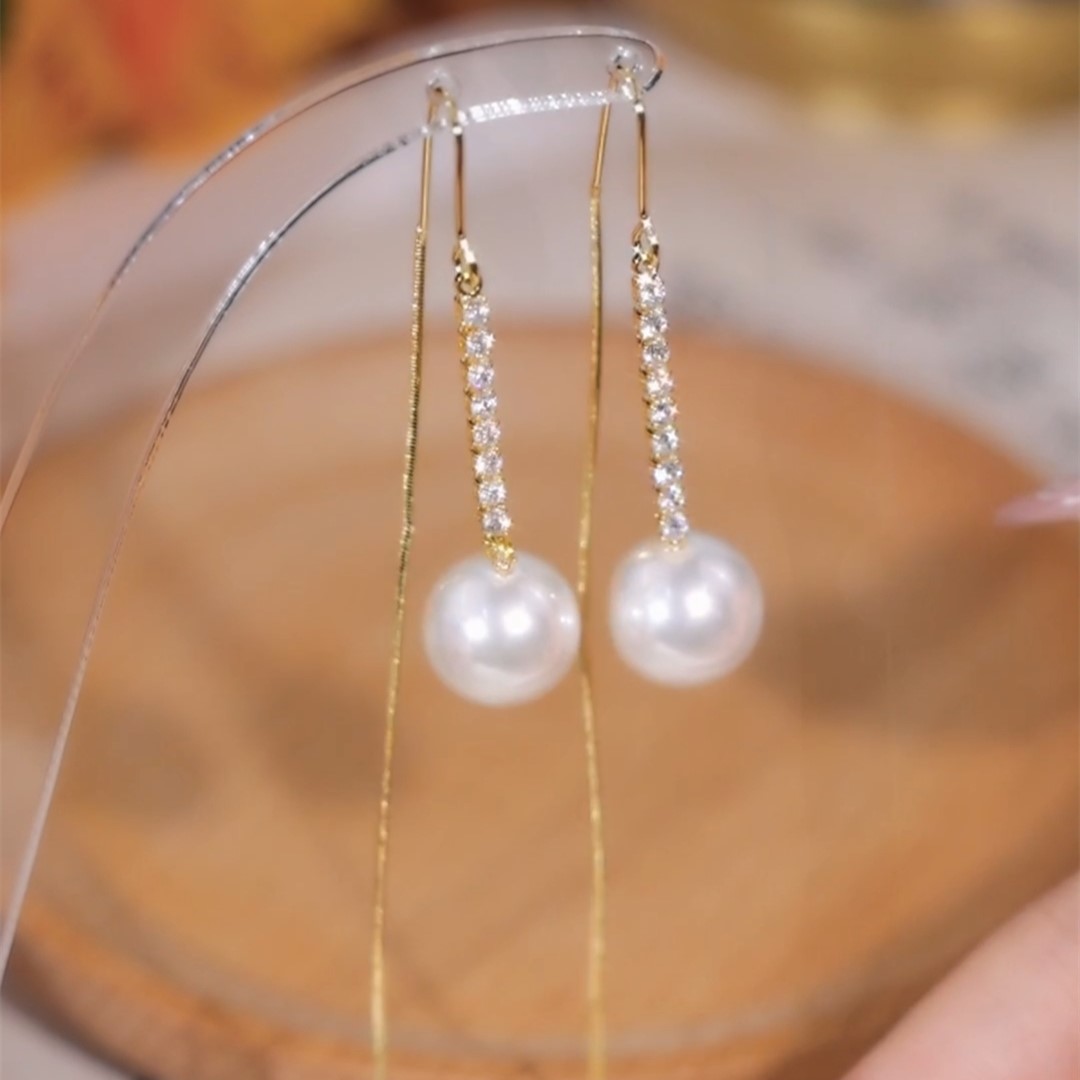 長款珍珠流蘇耳環