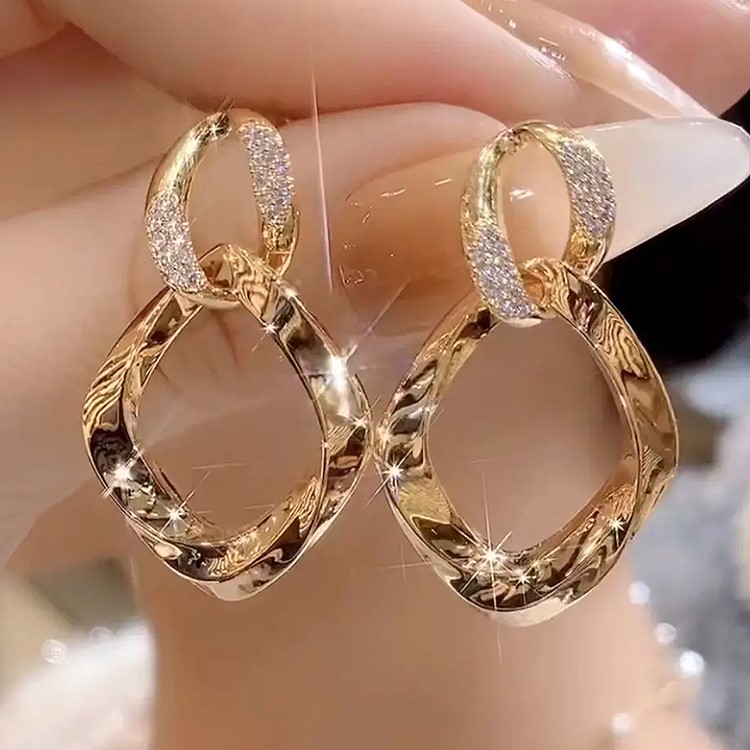 莫比烏斯耳環 鏤空幾何菱形耳環