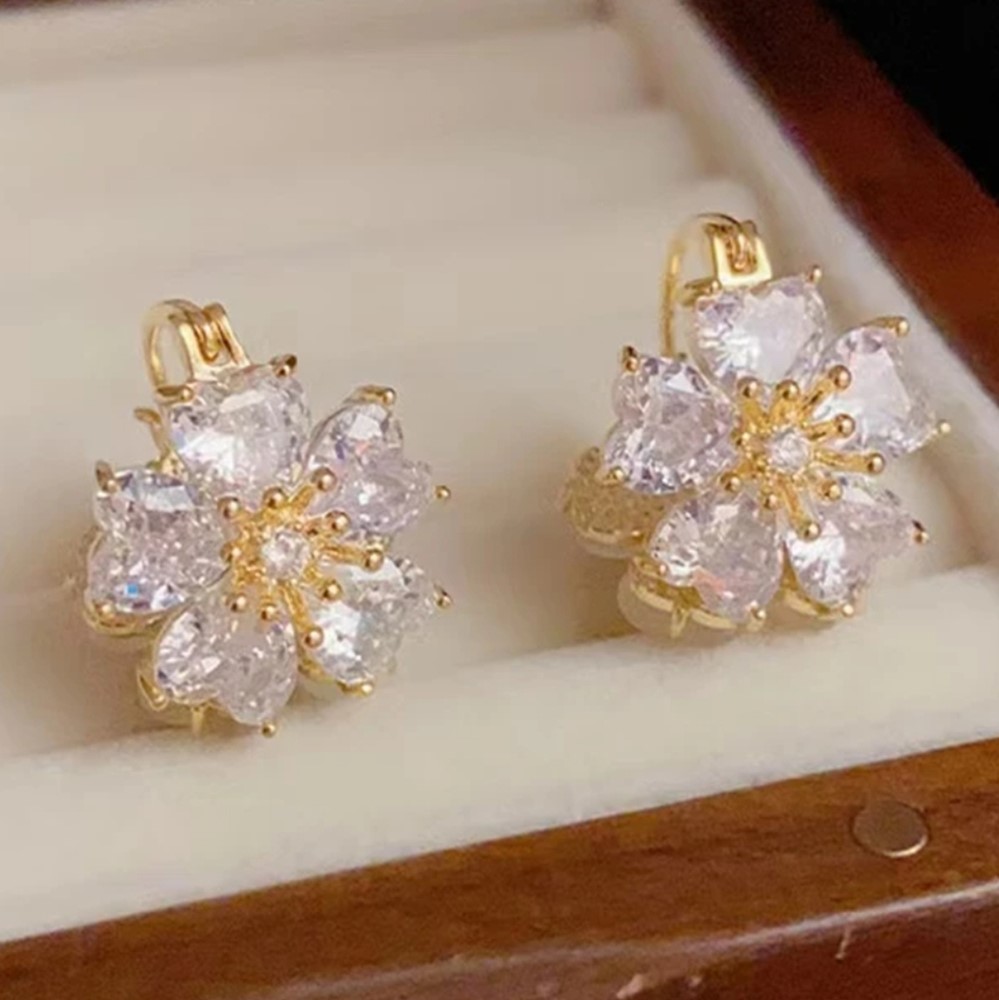 高級感鋯石花耳扣耳環