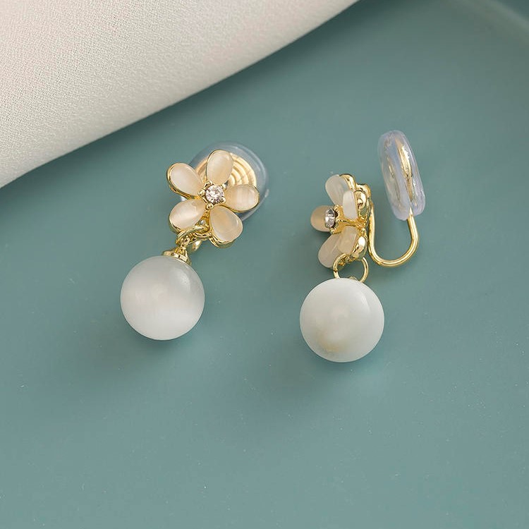 時尚貓眼石花朵蚊香盤無耳洞耳夾